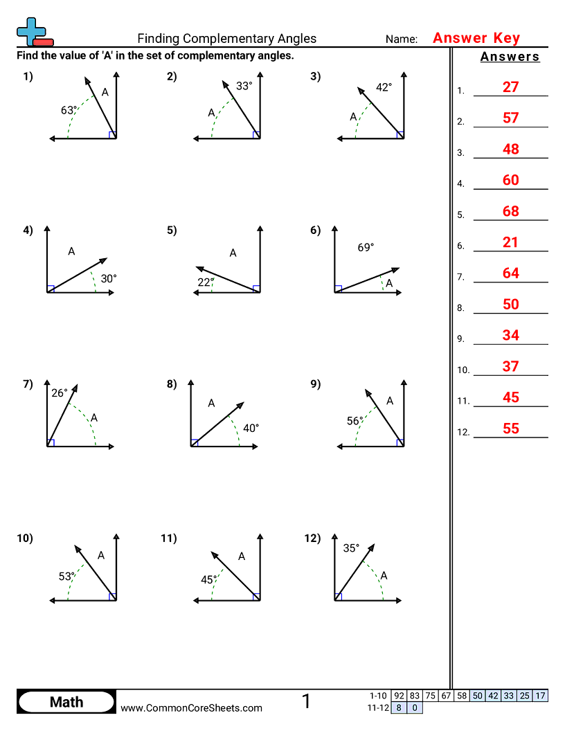7th Grade Angles Worksheets - finding-complementary-angles worksheet