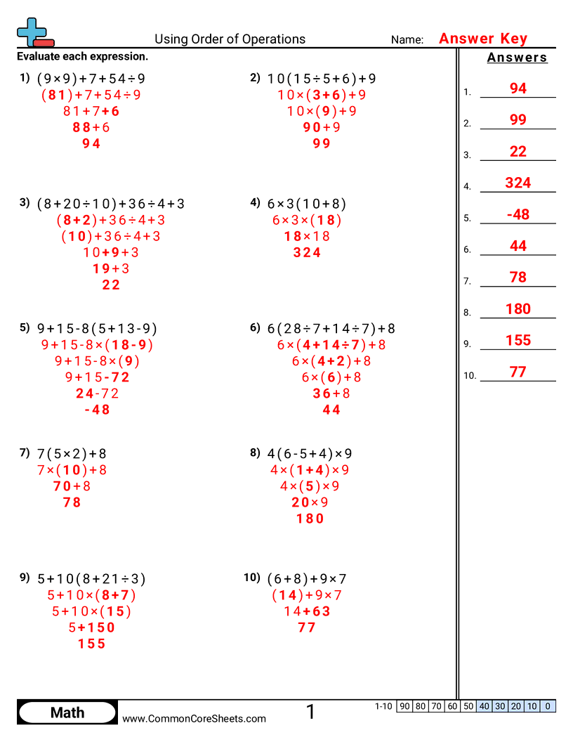 6th Grade Order of Operations Worksheets - solving-using-order-of-operations worksheet