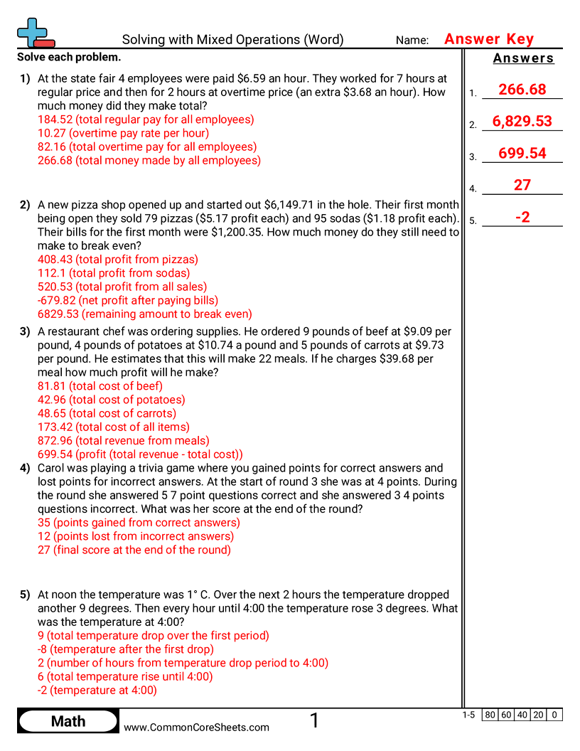 7.N.2.5 Worksheets - solving-with-mixed-operations-word worksheet