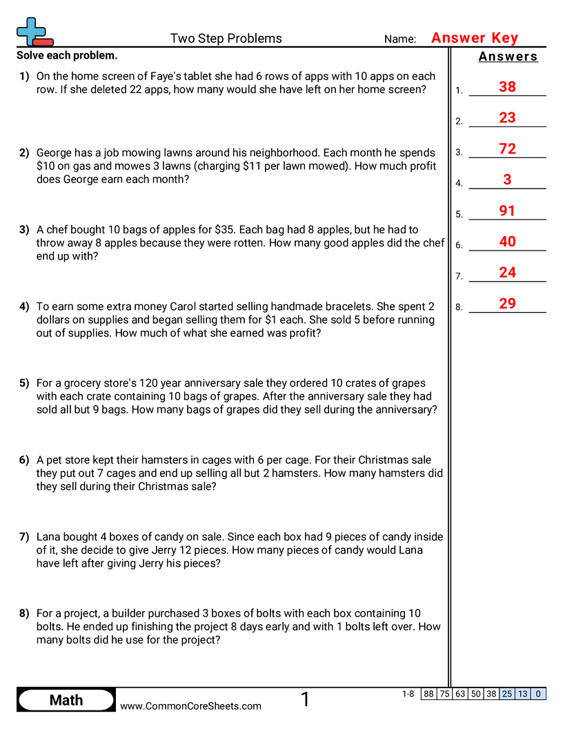 4.A.2.2 Worksheets - two-step-problems-multiply-then-subtract worksheet