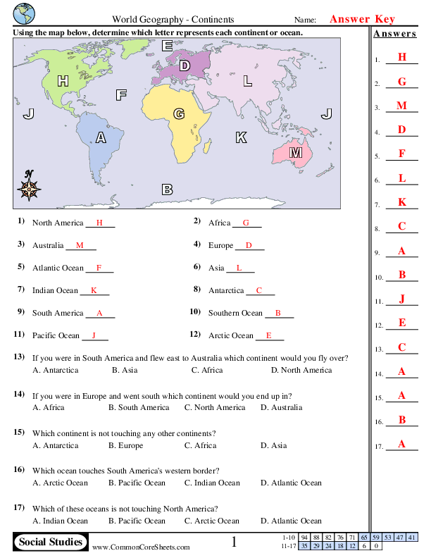  - continents-and-oceans worksheet