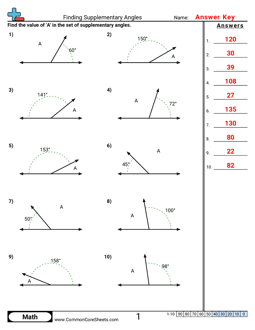 7th Grade Angles Worksheets - finding-supplementary-angles worksheet