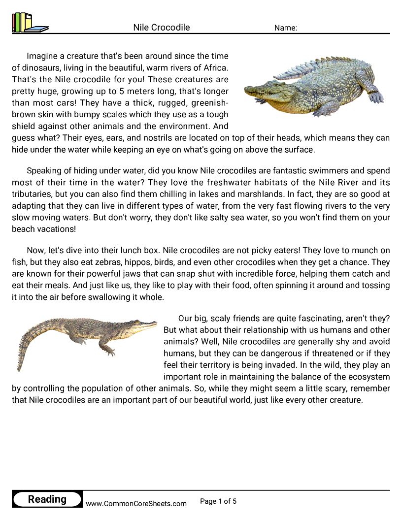  - nile-crocodile worksheet