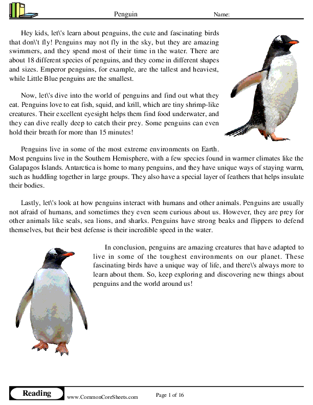  - penguin worksheet