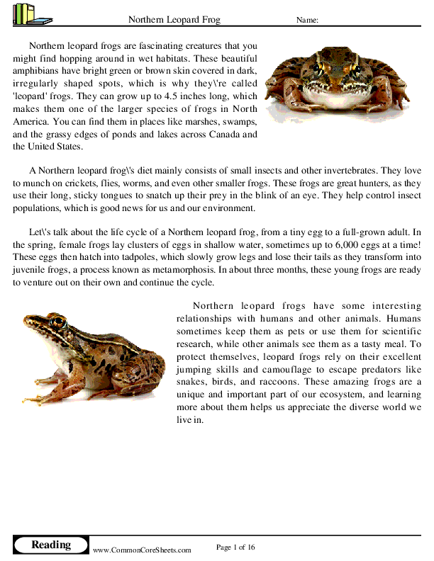  - northern-leopard-frog worksheet
