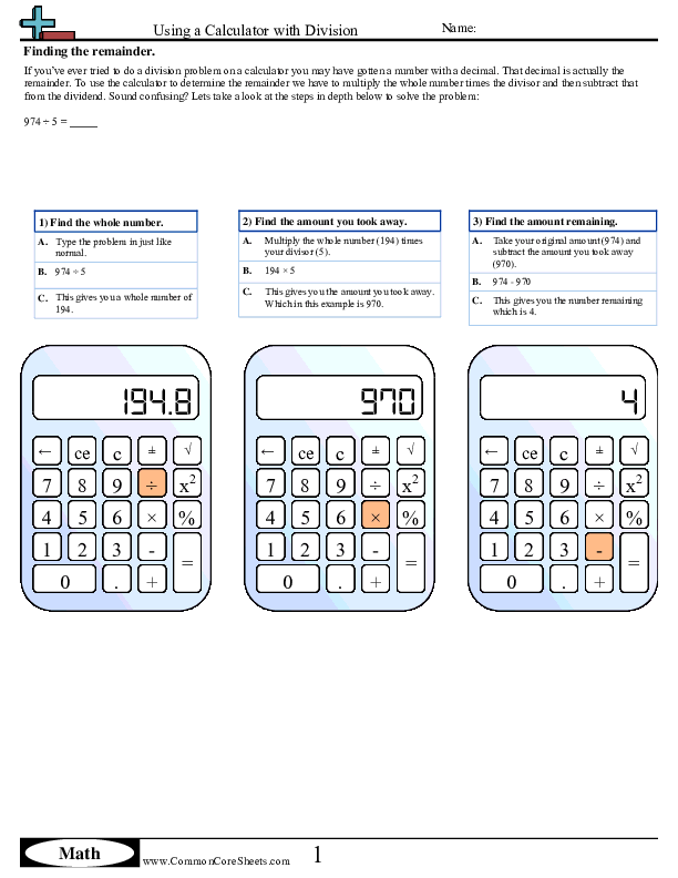  - using-a-calculator-with-division-finding-remainder worksheet