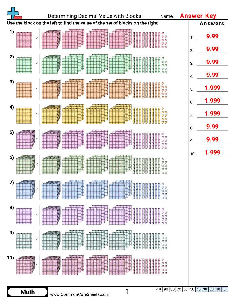 Decimal Worksheets - determining-decimal-value-with-blocks worksheet