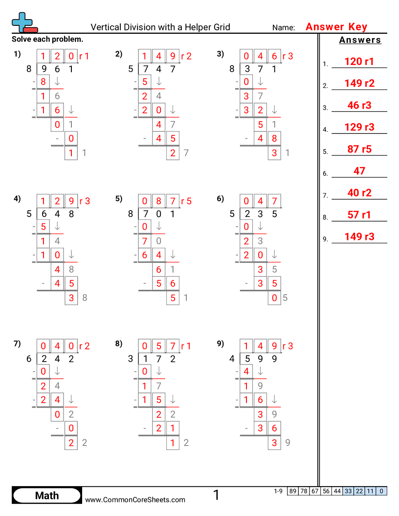 4.N.2.5 Worksheets - vertical-division-with-a-helper-grid worksheet