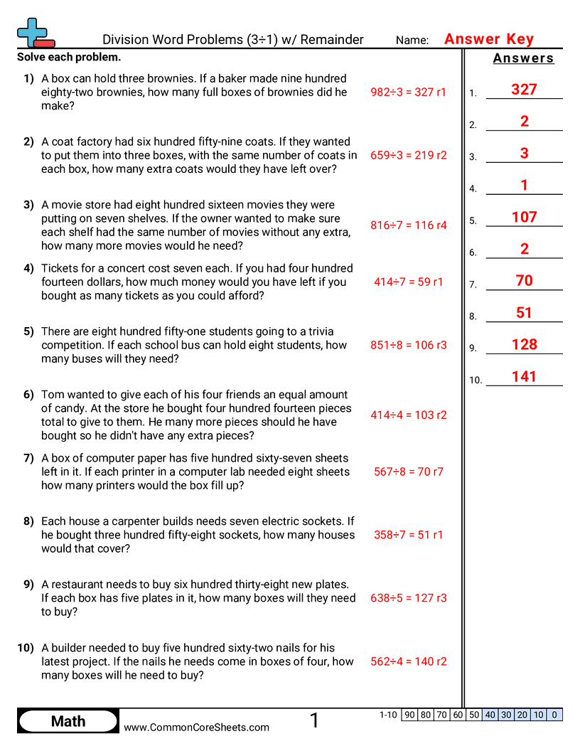 4.N.2.5 Worksheets - 3-d-1-with-remainder worksheet