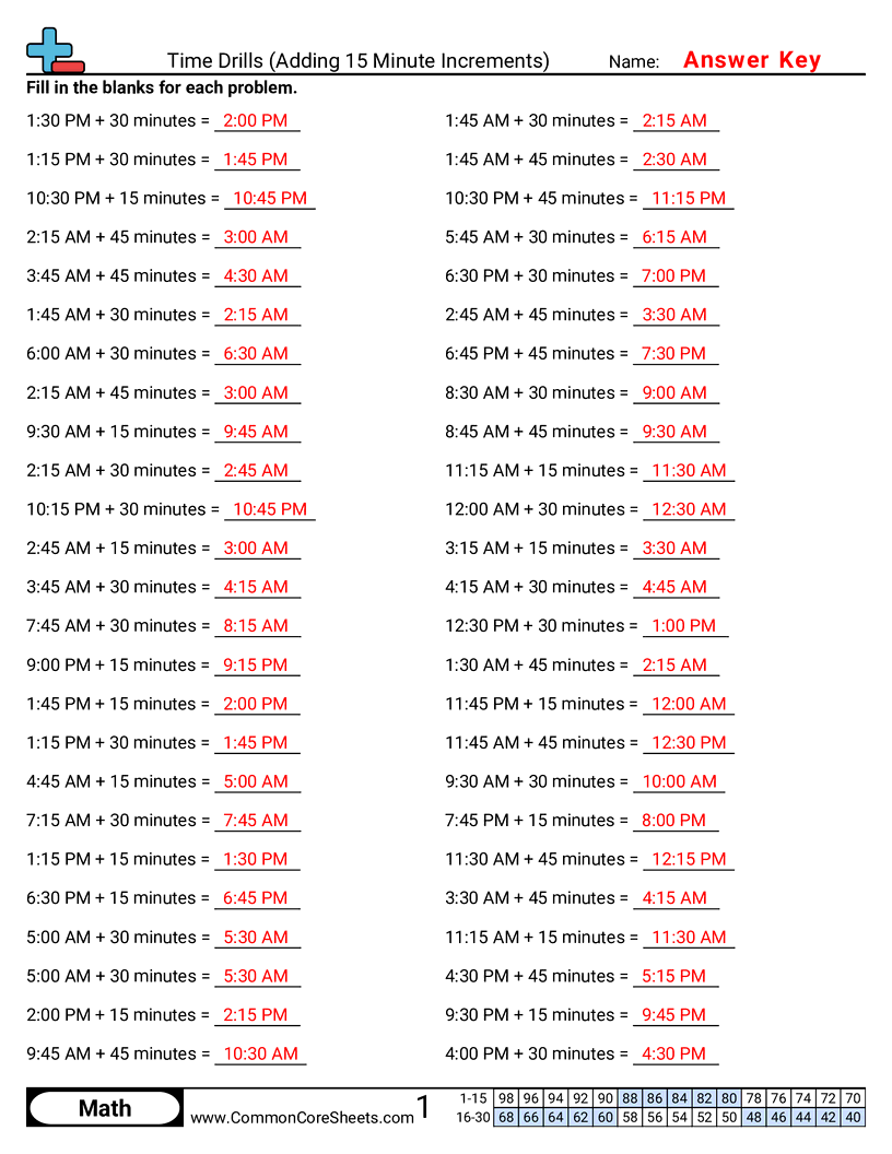  - adding-minutes worksheet