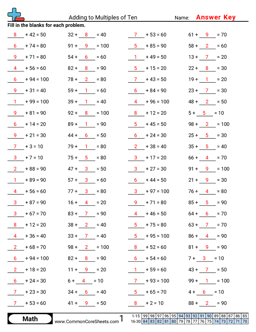  - adding-to-multiples-of-ten worksheet