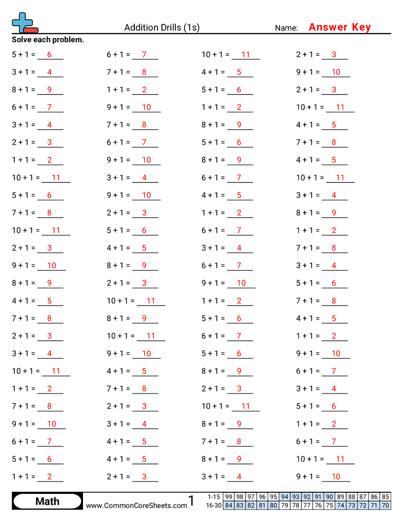  - 1s-horizontal worksheet