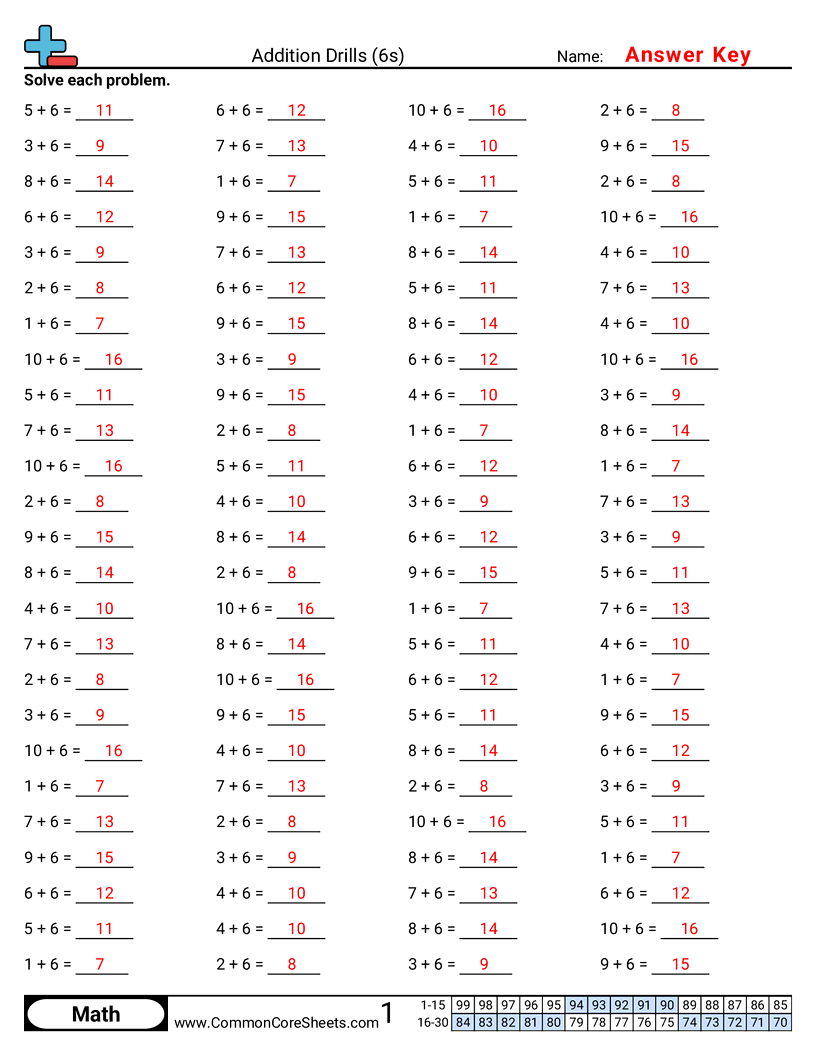  - 6s-horizontal worksheet