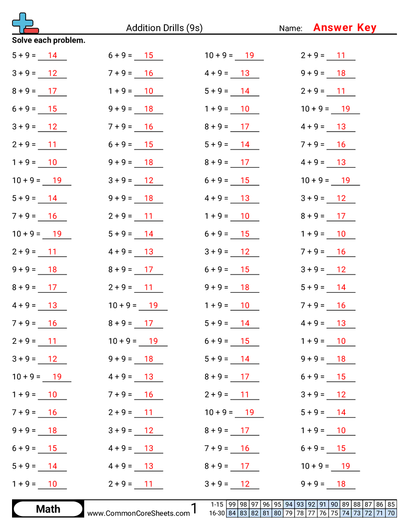 - 9s-horizontal worksheet