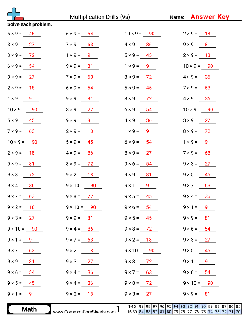  - 9s-horizontal worksheet