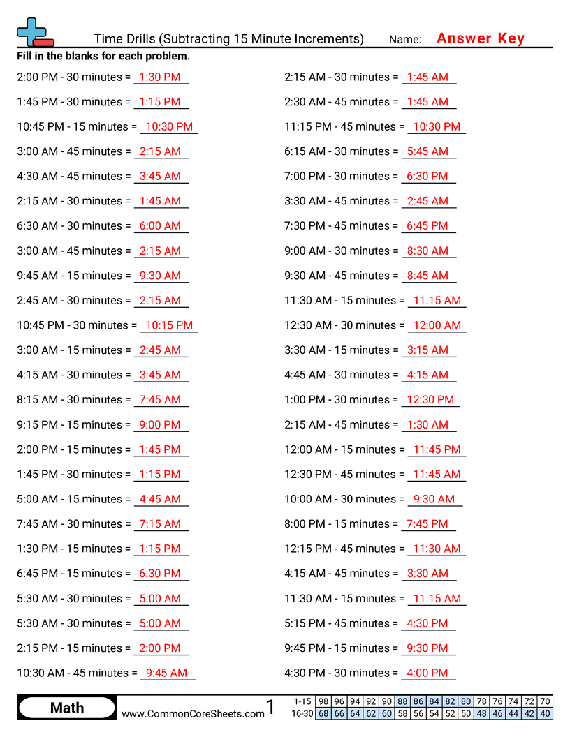  - subtracting-minutes worksheet