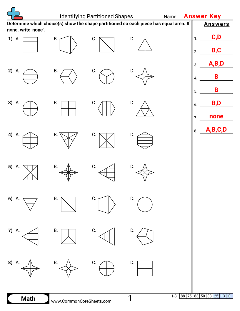 Fraction Worksheets - identifying-partitioned-shapes worksheet