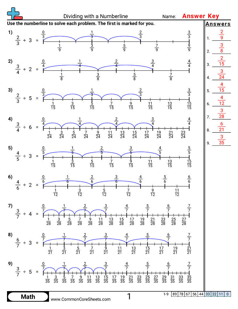 5th Grade Fraction Worksheets - numberline-fraction-by-whole worksheet