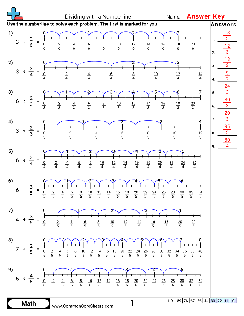 5th Grade Fraction Worksheets - numberline-whole-by-fraction worksheet