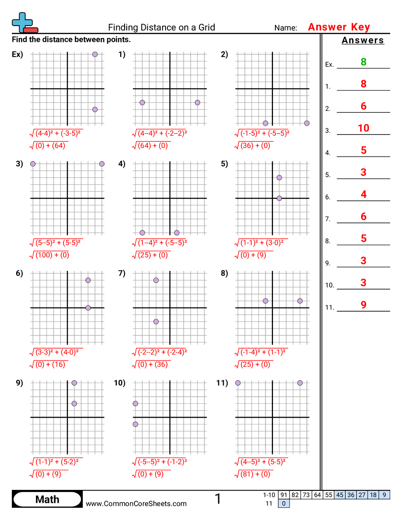 6th Grade Grid Worksheets - finding-distance-same-x-or-y worksheet