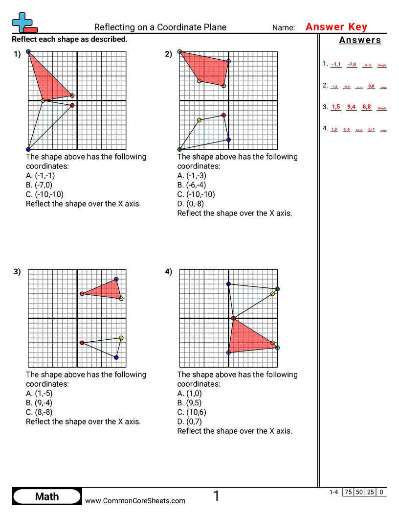 8th Grade Grid Worksheets - reflecting-on-coordinate-plane worksheet