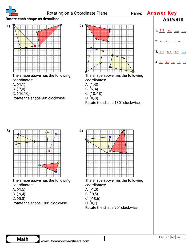 8th Grade Grid Worksheets - rotating-on-coordinate-plane worksheet