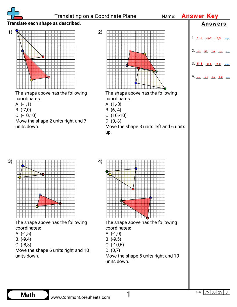 8th Grade Grid Worksheets - translating-on-coordinate-plane worksheet