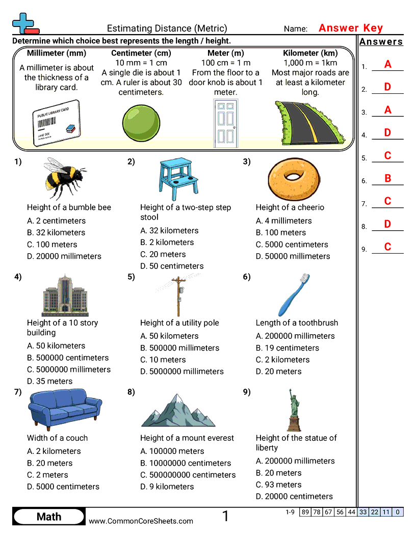 4.GM.2.6 Worksheets - estimating-length-metric worksheet