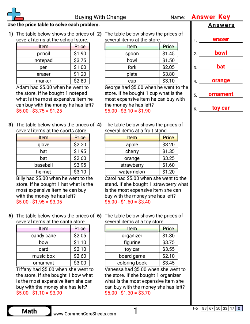 4.N.4.2 Worksheets - buying-with-change worksheet