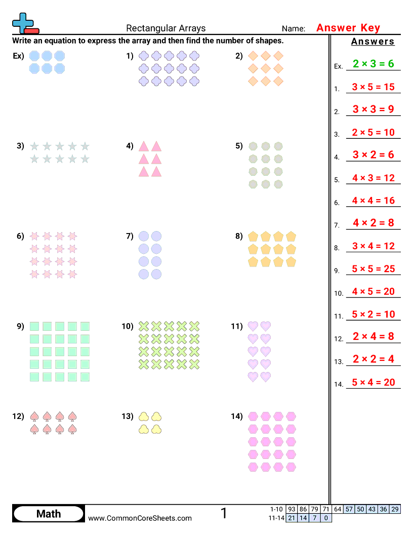 2oa4 Worksheets - rectangular-arrays worksheet