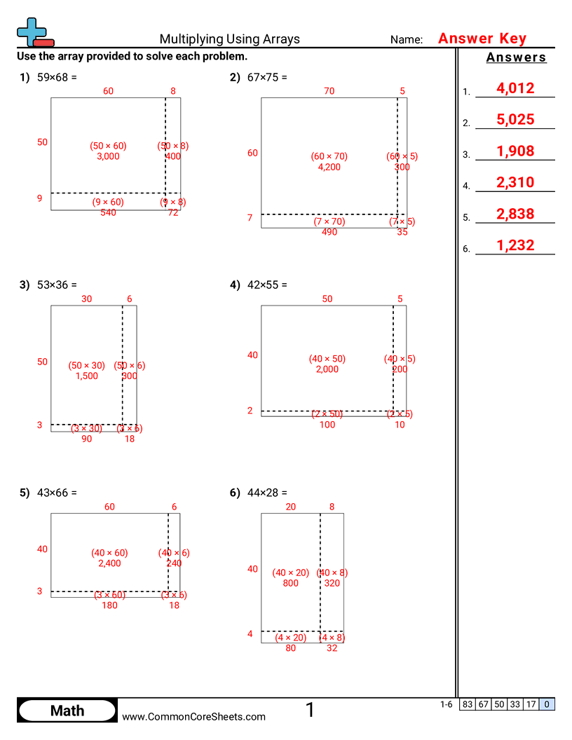 4.N.2.2 Worksheets - multiplying-using-arrays worksheet