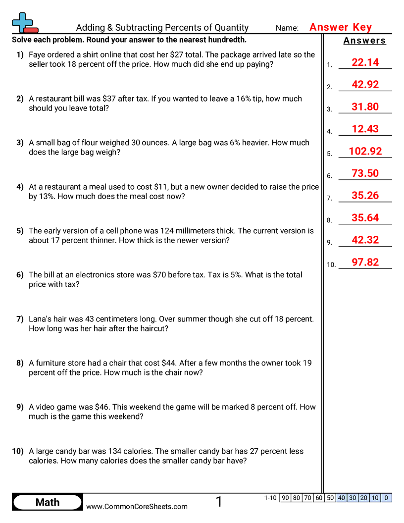 Share - adding-and-subtracting-percents-of-a-quantity worksheet