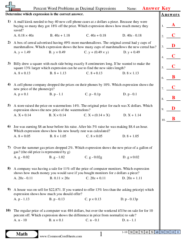  - percent-word-problems-as-decimal-expressions worksheet