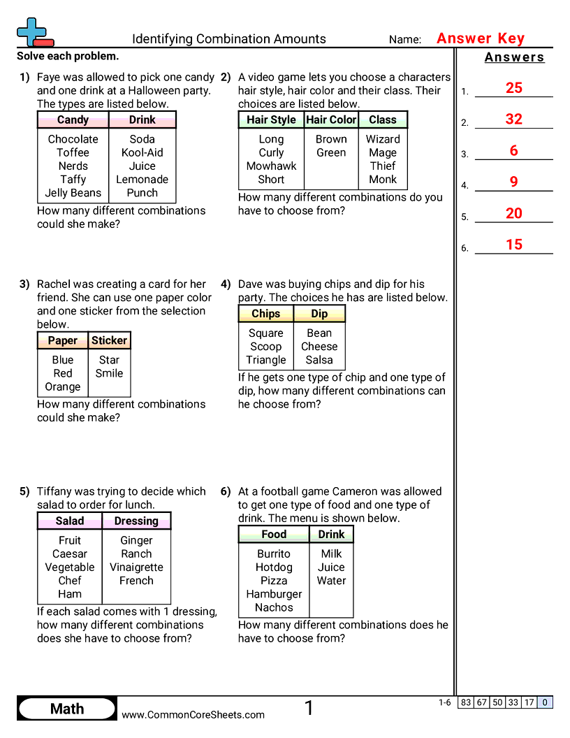 Share - identifying-combination-amounts worksheet