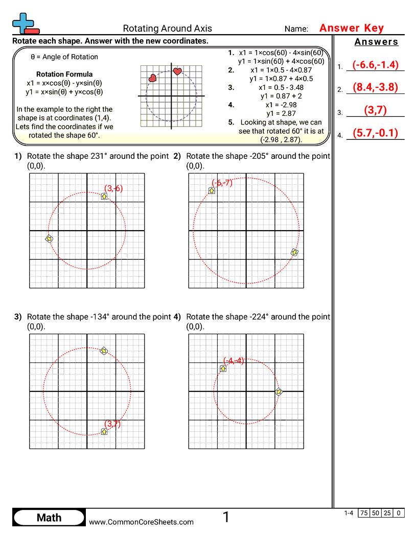 Algebra Worksheets - Rotating Around Axis worksheet